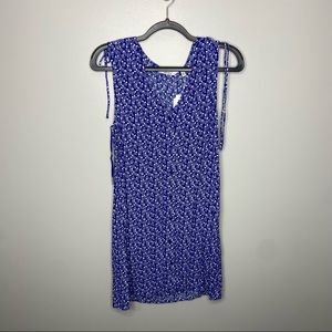 Blue White Micro Floral Button Front Dress 2